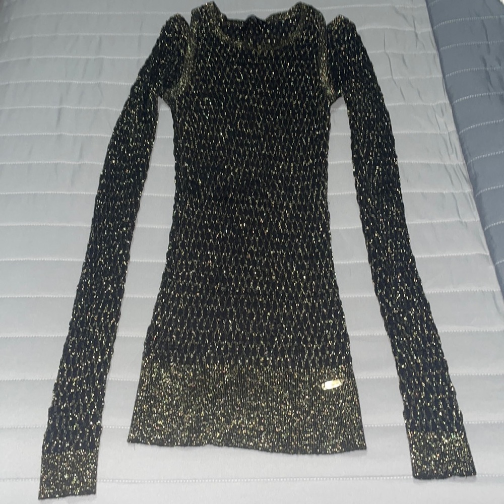 Bebe black gold bodycon shirt
